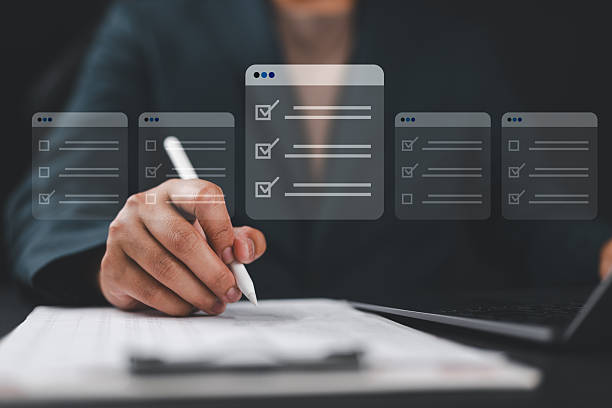 istock Digital customer feedback system checklist review form. Useful for business evaluation, quality rating, satisfaction analysis, and online survey response collection. 2248621078