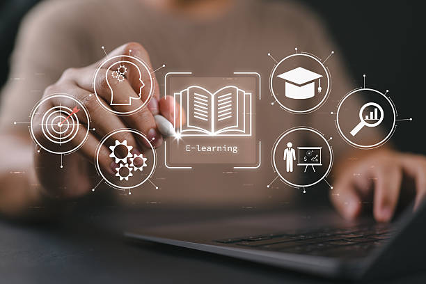 istock E-learning education, internet lessons and online webinar. Person who attends online lessons on a digital screen.Education internet Technology. 2248621081