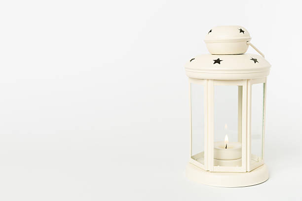 istock Beige christmas lantern on color background 2248622237
