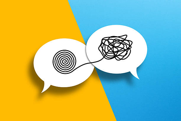 istock Tangle and untangle concept on speech bubbles. Psychotherapy. Chaos and order business concept. 2248623612