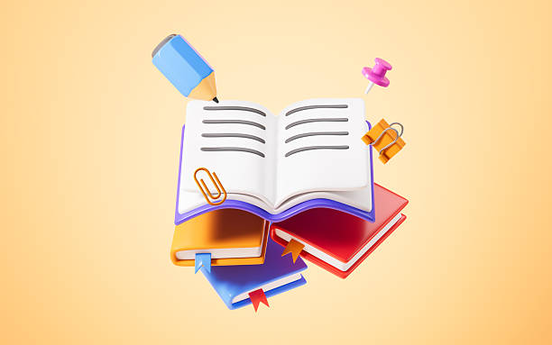 istock Cartoon opening book and pencil, 3d rendering. 2248639817