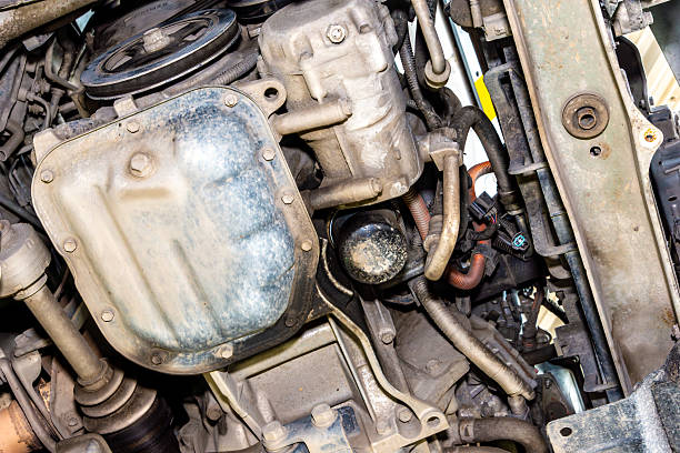 istock Engine oil pan and belt pulley during undercarriage diagnostic inspection 2248641606