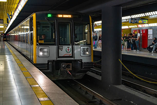 MILAN, ITALY - October 12, 2025:  Tourists are wait the subway. The view of Centrale FS Subway station, Milan, Italy.