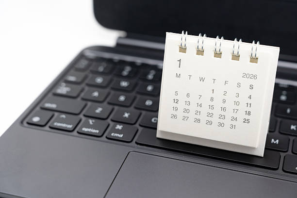 istock Scheduling and Online Work Planning for 2026 JAN. January 2026 Calendar with black keyboard. organizing work schedules, digital planning, business administration. 2248649522