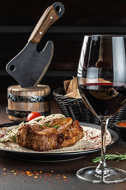 istock Grilled pork steak with onion on lavash. 2248654044