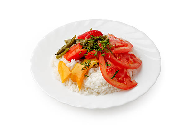 steamed rice with mixed vegetables or ratatouille