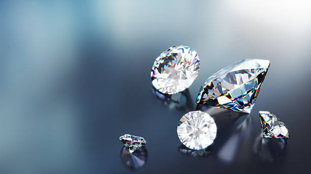 Luxurious diamonds scattered on a digital screen reflective surface, capturing light and color. The scene conveys wealth, elegance, and high-end jewelry appeal with vivid prism colors and precise cuts.
