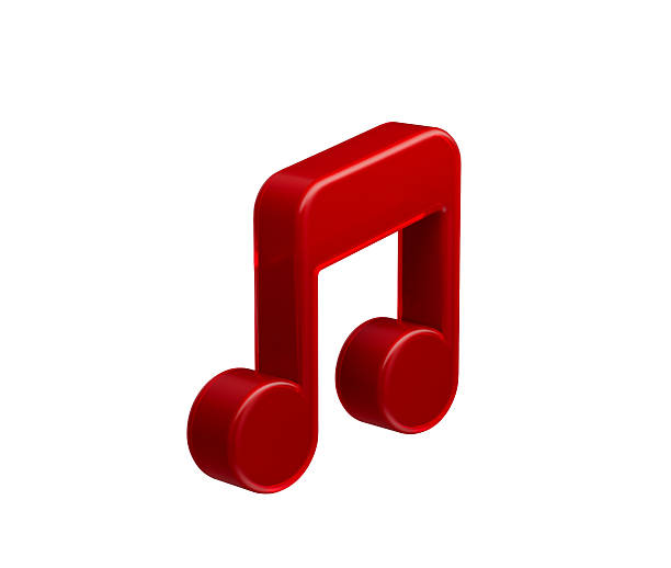 A sleek vibrant red musical note icon with smooth dual quavers and soft glow, 3D Illustration.