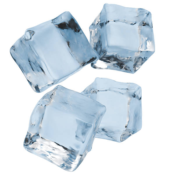 istock 3D rendered image of four clear blue ice cubes falling or floating against 2248660592