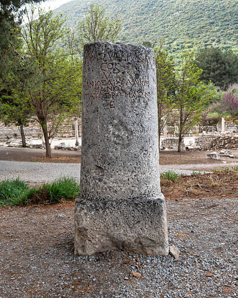 The ancient city of Gerasa, now Jerash, Jordan.Greek inscription on the column. The Greco-Roman city of Jerash flourished during the Greek, Hellenistic, Roman and Byzantine periods when it was known as Gerasa