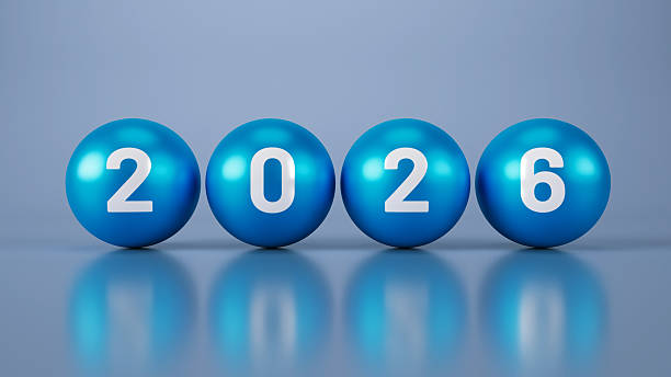 istock New Year 2026 Text on Realistic 3d Blue Balls Background 2248663758
