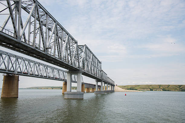 istock Large metal railway bridge across the river 2248665905