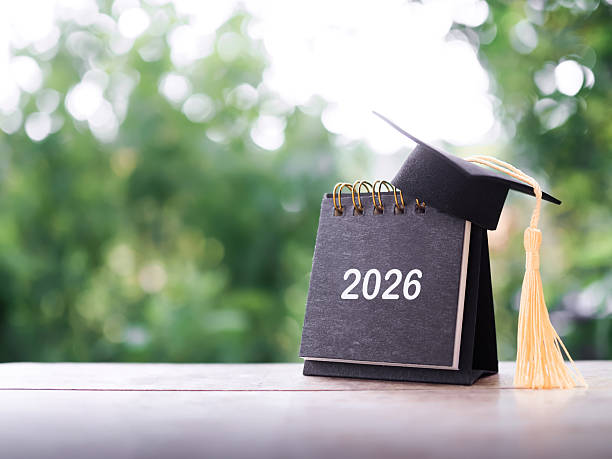 istock Study goals, 2026 Desk calendar with graduation hat. The concept for Resolution, Goal, Action, Planning, and manage time to success graduate. 2248668563