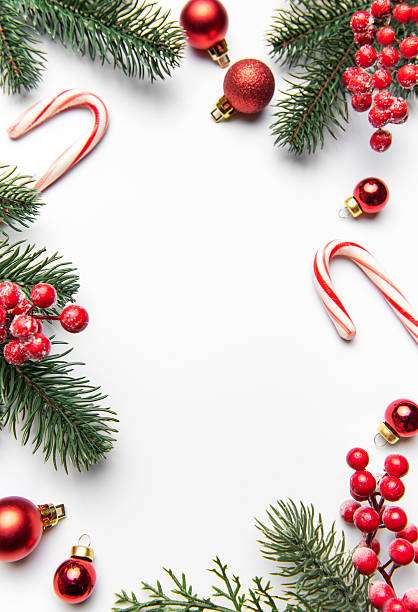 istock Christmas holiday frame with festive ornaments and candy canes 2248668715