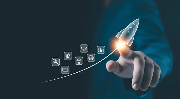 istock A glowing rocket icon launched from a fingertip represents startup growth, business development, innovation strategy, and digital technology progress for modern companies aiming for success. 2248676109
