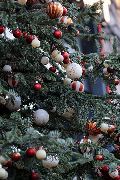 istock Red and white lights on the Christmas tree 2248682227