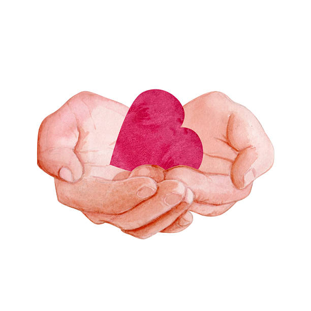 istock Hands gently holding a pink heart. Watercolor illustration isolated on white background 2248683704