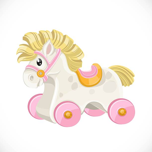 istock Children's toy horse on wheels with a pink saddle object isolated on white background 2248689450