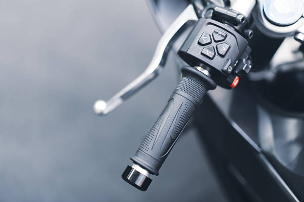 istock Closeup of motorcycle handlebar with control buttons and grip 2248691782