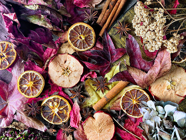 A full-frame festive composition featuring dried orange slices, apple rounds, star anise, cinnamon sticks, and textured autumn leaves. This richly layered Christmas background blends natural elements and warm tones to evoke a cozy, rustic holiday atmosphere. Perfect for seasonal designs, packaging, editorial, or digital storytelling centered around handmade traditions and sustainable aesthetics. A celebration of texture, color, and the beauty of slow-crafted decor.