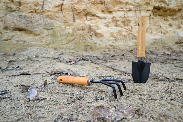 istock small garden tools rake and shovel in sand 2248702481