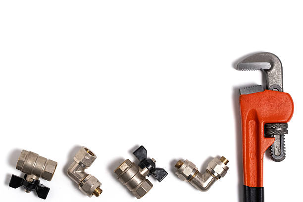 istock Adjustable pipe wrench and water faucet on white background. 2248704416