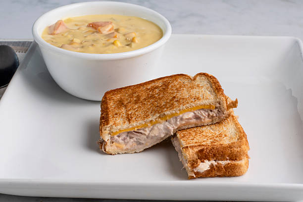 istock chicken corn chowder  with tuna melt sandwich 2248706497