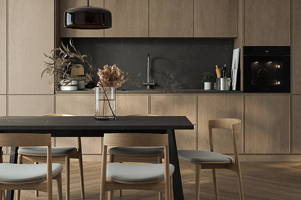 istock Close up of dinning table in kitchen, empty room. 2248706739