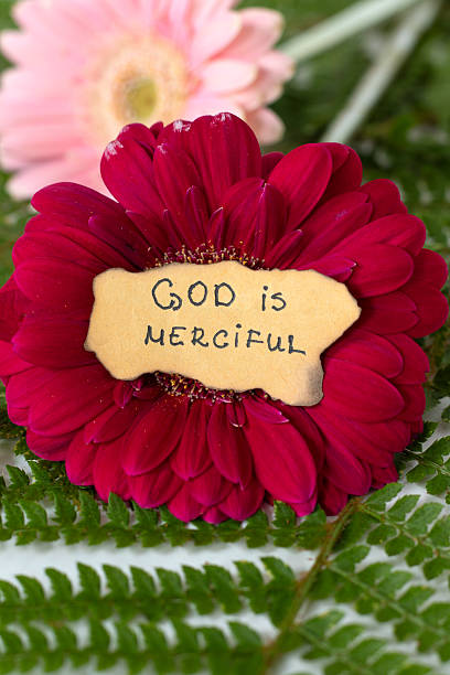 istock God is merciful, handwritten text on rustic paper and flowers 2248707319