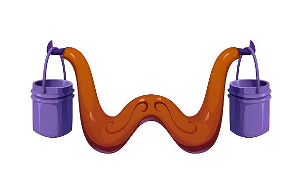 Cartoon agricultural typeface letter W as a wooden yoke carrying two water buckets. Vector playful farm font, agriculture typeface, harvest type, funny English alphabet as village, rural, rustic tool