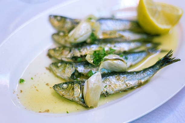 Paris, France: Single Serving Fresh Sardines, White Plate, Lemon Garlic