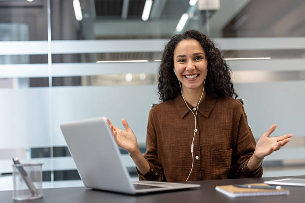 istock Woman having video call in modern office 2248727527