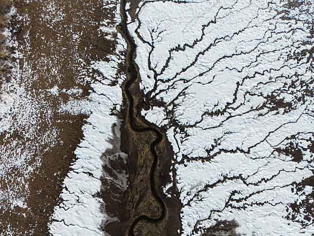 Aerial view on river in winter