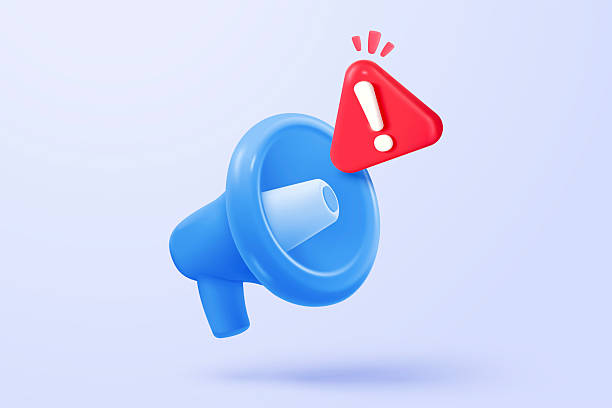 istock 3d megaphone speaker or loudspeaker with alert notice icon sign for announce. negative check list buttons, urgency correct, tick message reminder for problem. 3d emergency icon vector illustration 2248729404