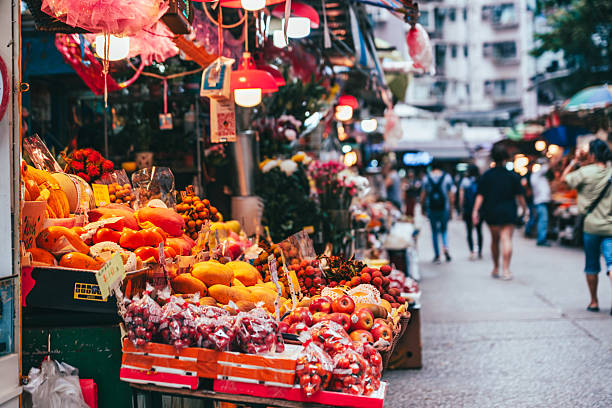 Vibrant Hong Kong Street Market With Fresh Fruit