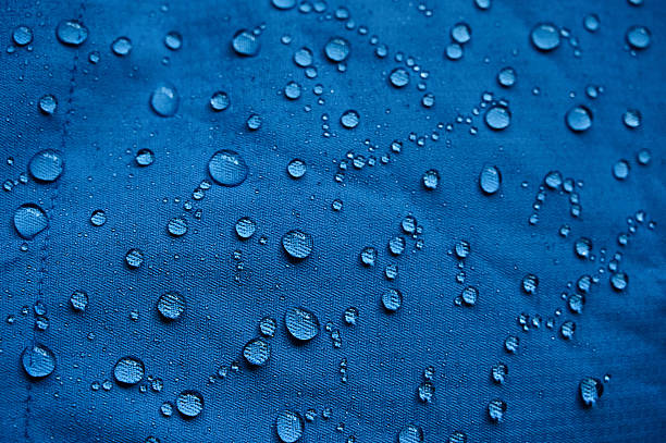 istock Water droplets on blue fiber waterproof fabric. Blue background. 2248739441