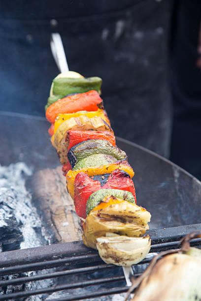 Vegan skewer on the grill, ready to eat