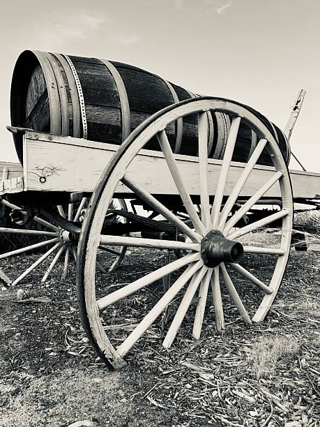 istock Vintage Wagon with Large Wooden Barrel (Black and White) 2248794357