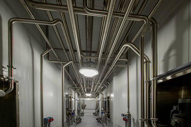 Stainless steel transfer pipes.