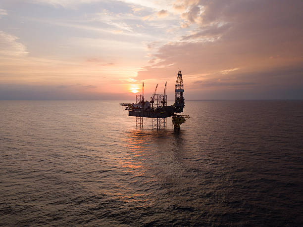 istock Aerial view offshore jack up rig at the offshore location during sunset 2248817886