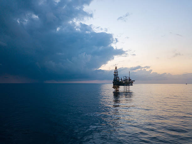 istock Aerial view offshore jack up rig at the offshore location during sunset 2248817891