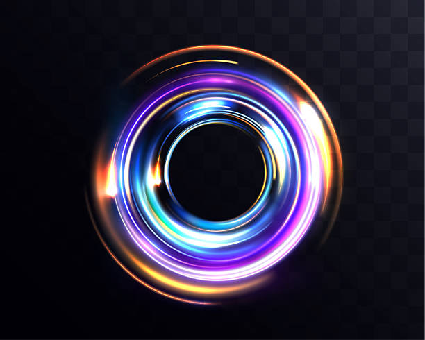 istock Vibrant glowing vortex ring with multicolored neon highlights in purple, blue, and gold tones, featuring dynamic light trails and a futuristic energy swirl effect. 2248819784