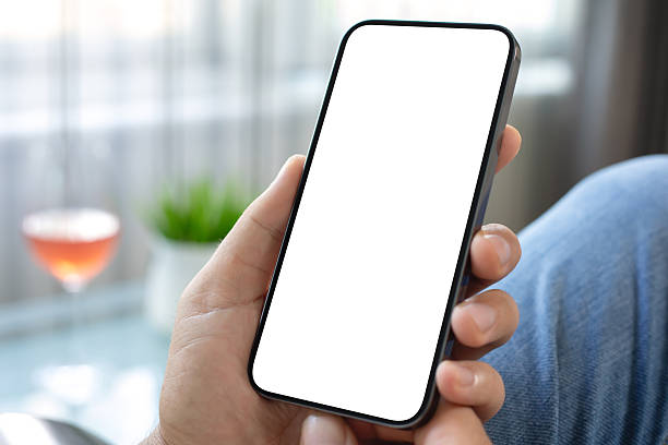 istock Male hand holding phone with isolated screen background glass wine 2248824657