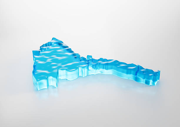 Water Ice Map Of Eritrea Global Warming Melting Glacier In Deep Ocean Blue Water 3d Illustration