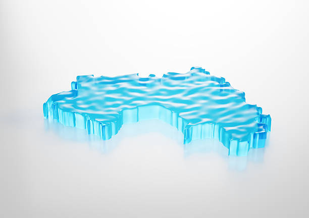Water Ice Map Of Guinea Global Warming Melting Glacier In Deep Ocean Blue Water 3d Illustration
