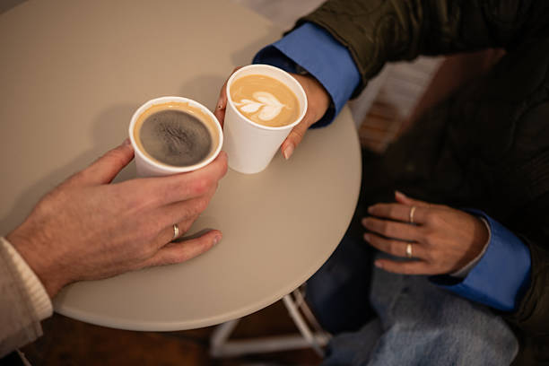 Couple enjoying coffee together on a date