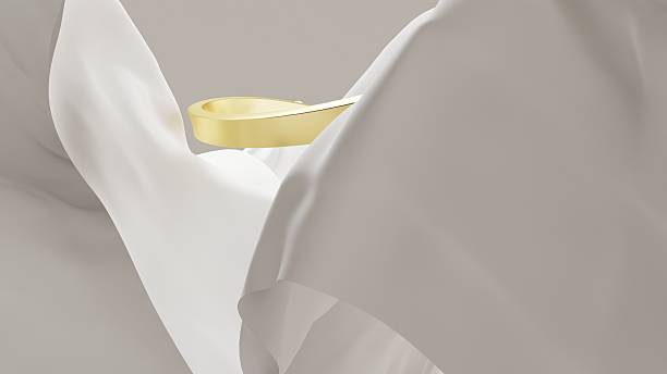 istock White Fabric Folds with Floating Golden Shape Rendered in Blender 2248830277