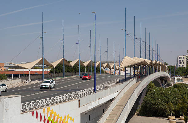 Seville; Spain - Aug 27th; 2024: View of The Cristo de la Expiracion bridge, Seville, Spain. Designed by Jose Luis Manzanares Japon