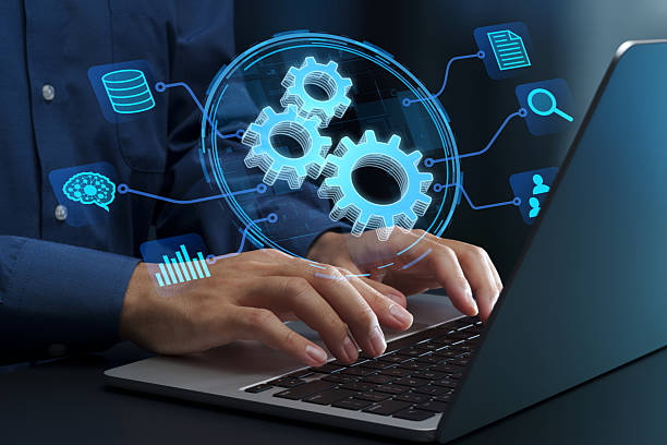 istock Automation of business workflow and robotic process automation RPA platforms.  Data integration between applications. 2248831479