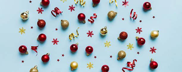 istock Christmas composition. a pattern of christmas balls on colored background. Flat lay, top view New year decor 2248834501